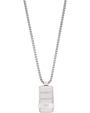 Emporio Armani Silver Stainless Steel Dog Tag Necklace - Metallic