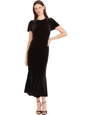 Maggy London Velvet Midi Flutter Sleeves And Mermaid Silhouette-cocktail Dresses For - Black