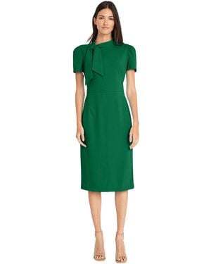 Maggy London Dresses Midi Short Sleeve Sheath With Neck Tie Career Office Work Wear - Green