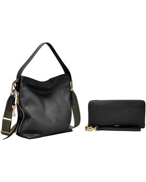 Fossil Maya Leather Small Hobo Handbag - Black