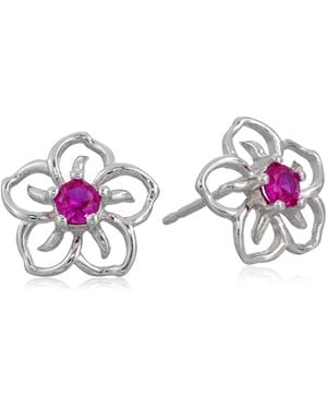 Amazon Essentials Sterling Silver Created Ruby Flower Stud Earrings - Black