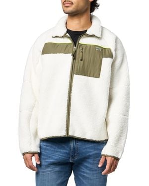 Lacoste Colorblock Sherpa Fleece Jacket - White
