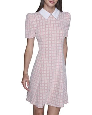 Karl Lagerfeld Paris Short Sleeve Collared Tweed A-line Mini Dress - Purple