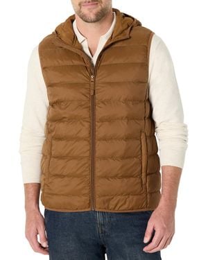 Amazon Essentials Lightweight Water-resistant Hooded Puffer Vest - Brown