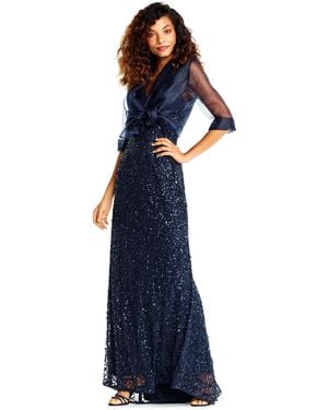 Adrianna Papell Womens Short Sleeve Organza Wrap Jacket - Blue