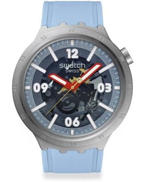 Swatch Casual Watch Blue Stainless Steel Quartz Big Bold Moment - Gray