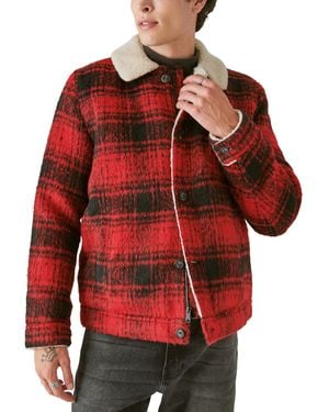 Lucky Brand Plaid Faux Shearling Lined Trucker Jacket - Red