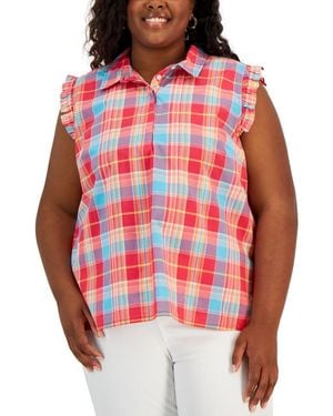 Tommy Hilfiger S Sleeveless Plaid Ruffled Sportswear Top - Red