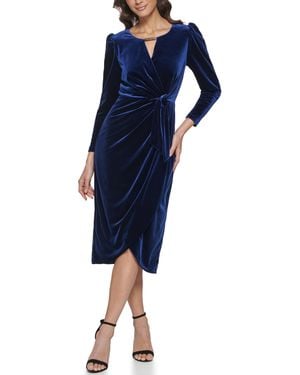 Kensie Long Sleeve Velvet Faux Wrap Midi Dress - Blue