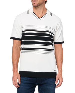 Karl Lagerfeld Paris Collared Striped Logo Fitted Knit Dress - White