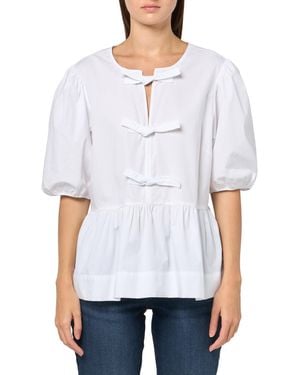 Nautica Short Sleeve Poplin Peplum Tie Front Top - White
