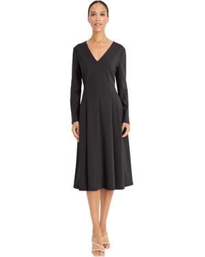 Maggy London V Neck Long Sleeve Midi Fit & Flare Professional Wedding Guest Dresses - Black