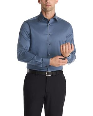 Calvin Klein Dress Shirt Non Iron Stretch Regular Fit Solid Steel Blue