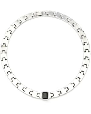 Steve Madden Stone Gem Watch Chain Collar Necklace - Metallic