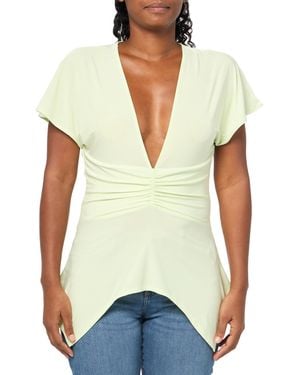 BCBGMAXAZRIA Short Sleeve V Neck Ruched Knit Top - White