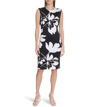 Calvin Klein Floral Scuba Sheath - Black