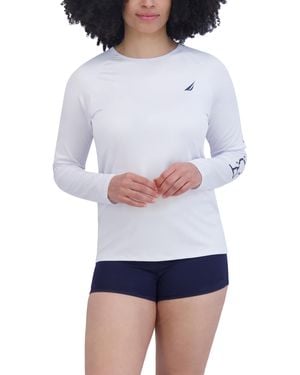 Nautica Women's Standard Rashguard – Quick-dry, Upf Protection, Swim Shirt, Pool, Beach, Hiking, Yoga, Volleyball, Cloud - White