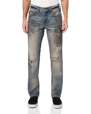 TRUE RELIGION Ricky Big T Flap Jeans 34" Inseam – Straight Leg Denim With Contrast Stitching & Back Flap - Blue