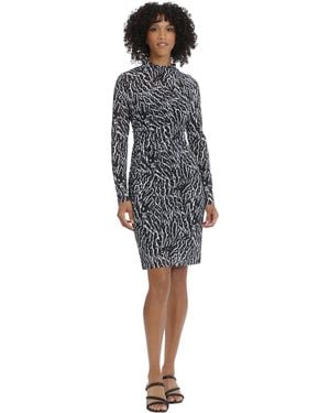 Maggy London Long Sleeve Side Neck Drape Midi Dress - Gray