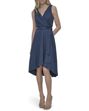 【DKNY】Surplice ラップ ミディドレス DKNY Sleeveless Surplice Tie Fit & Flare Midi Dress in Blue