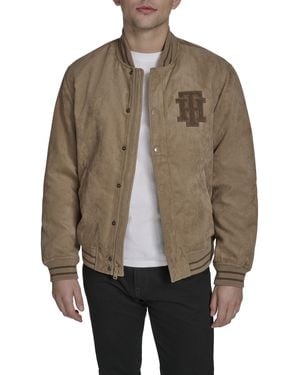 Tommy Hilfiger Faux Suede Logo Varsity Bomber - Brown