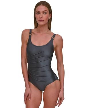 DKNY Standard Over The Shoulder One Piece Swimsuit With Tummy Control - Multicolor