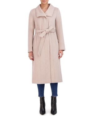 Cole Haan Long Sleeve Formal Slick Wool Zip Up Coat - Pink