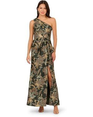 Adrianna Papell Jacquard One-shoulder Gown - Metallic