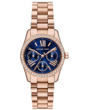 Michael Kors Lexington Lux Multifunction Rose Gold-tone Stainless Steel Bracelet Watch - Blue