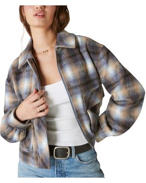 Lucky Brand Cropped Plaid Jacket - Gray