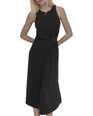 DKNY Sleeveless Jewel Neck Midi Dress - Black