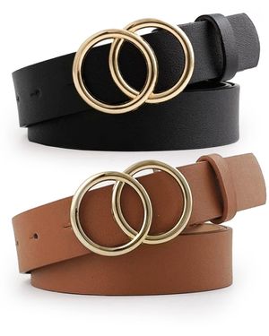 Beautiful Nomad 2 Pack Casual Pu Leather Jeans Dress Waist Belt With Double O-ring Buckle - Black