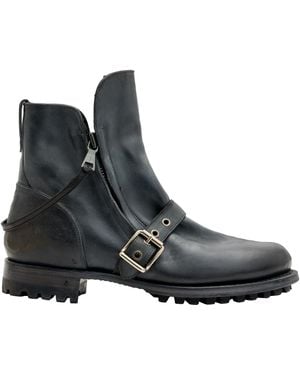 John Varvatos Moto Shearling Double Zip Boot Mid Calf - Black