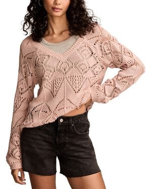 Lucky Brand Pointelle V Neck Pullover - Pink