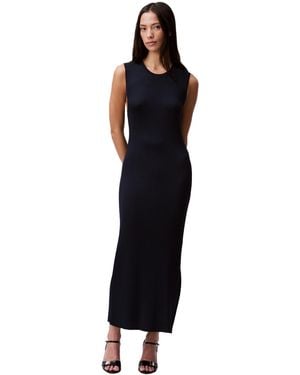 Calvin Klein Viscose Ribbed Maxi Dress Carbon - Black