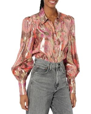 Trina Turk Metallic Button Up Blouse - Gray