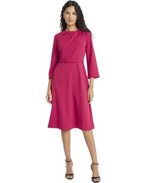 Maggy London Elegant A-line Midi Asymmetrical Neckline-3/4 Bell Sleeves-bow Belt-versatile Work Dresses - Pink