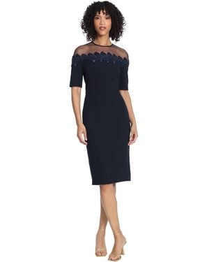 Maggy London Mesh Yoke Pencil Skirt Dress With Applique Trim - Blue