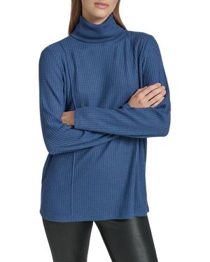 Andrew Marc Tunic Turtleneck Brushed Waffle Shirt - Blue