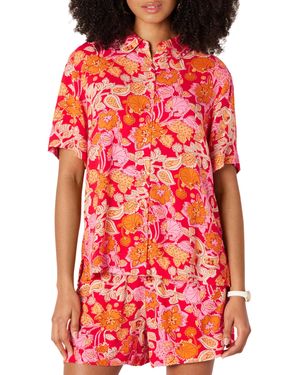 Amazon Essentials Relaxed-fit Fluid Twill Button-down Shirt - Red