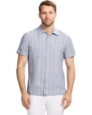 Izod Luxury Classics Short Sleeve Textured Button Down Shirt - Blue