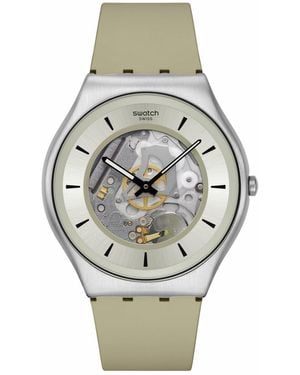 Swatch Casual Watch Beige Stainless Steel Quartz Quartzicle - Gray