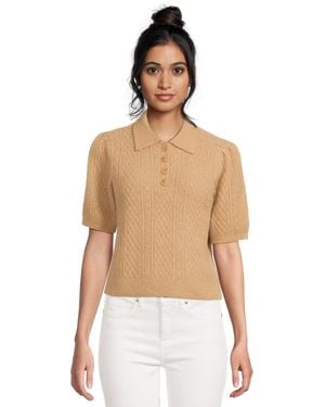 Lilla P Mixed Stitch Elbow Sleeve Polo - Natural
