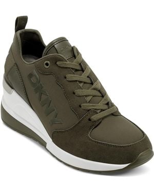 DKNY Cait Wedge Lace Up Sneaker With Logo - Green