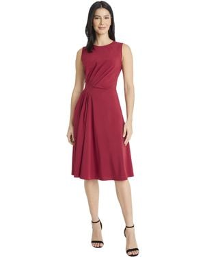 Maggy London Sleeveless Midi Dress-fitted Bodice Asymmetrical Pleating A-line Silhouette - Red