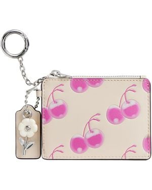 COACH Topia The Summer I Turned Pretty Wavy Zip Card Case With Key Ring In Cherry Print - Pink