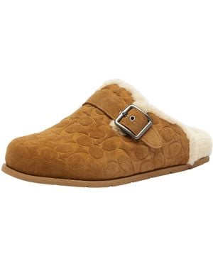 COACH Signature Suede Shearling Buckle Clog Tobacco - Brown