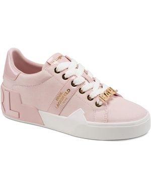 Karl Lagerfeld Paris Mablyn Lace Up Sneaker With Logo Embellishments - Pink