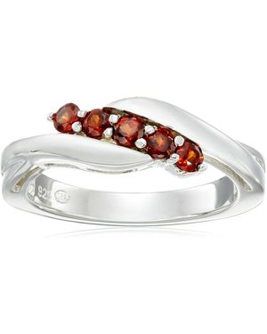 Amazon Essentials Sterling Silver Genuine Garnet Five Stone Bypass Ring - Black