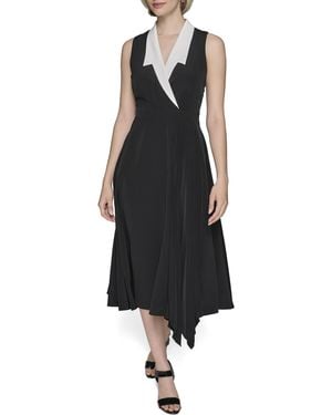 Karl Lagerfeld Paris Colorblock Silky Crepe Sleeveless Midi Dress - Black